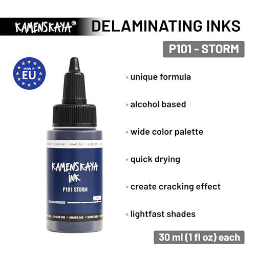 KAMENSKAYA Delaminating Alcohol Inks - Self-Splitting Alcohol Ink P-101 'Storm' - 1 fl oz (30 ml) - color: P-101 'Storm'