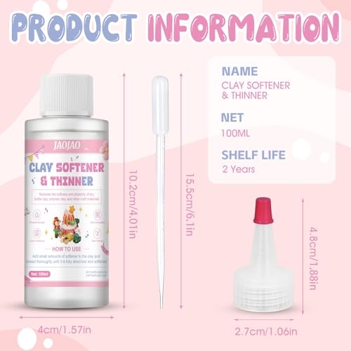 JAOJAO Clay Softener, Polymer Clay Softener Effective Softening Prevents Cracking and Drying Maintain Color and Texture Enhances Flexibility for Ceramic Artists and DIY Craft Lovers 100ml