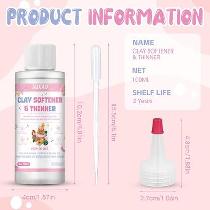 JAOJAO Clay Softener, Polymer Clay Softener Effective Softening Prevents Cracking and Drying Maintain Color and Texture Enhances Flexibility for Ceramic Artists and DIY Craft Lovers 100ml