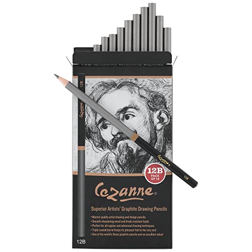 Cezanne Graphite Drawing Pencils Set - 12B, Set of 12 Break-Resistant Graphite Lead, Easy-to-Sharpen Sketch Pencils, Master Artist Quality Graphite Pencils for Technical and Artistic Drawing - color: 12B, size: 12 Count (Pack of 1)