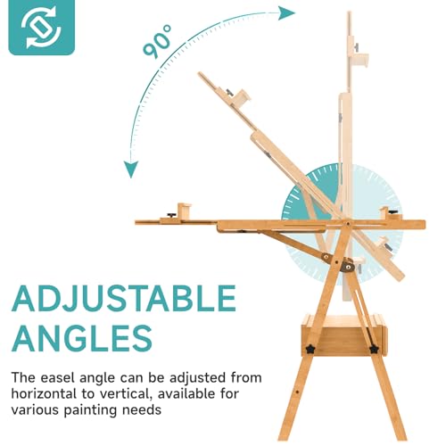 Large Wood H-Frame Easel with Storage Drawer, Foldable Art Painting Easel for Adults and Students, Adjustable Artist Easel Stand for Painting and Display, Holds Canvas Art up to 48"