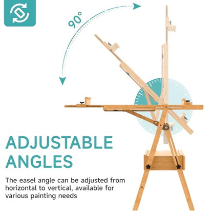 Large Wood H-Frame Easel with Storage Drawer, Foldable Art Painting Easel for Adults and Students, Adjustable Artist Easel Stand for Painting and Display, Holds Canvas Art up to 48"