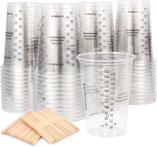 Epoxy Resin Mixing Cups, 50 Pieces 240 ml Disposable Measuring Cups with 50 Pieces Mixing Sticks for Liquids, Mixing Resin, Paint, Pigment
