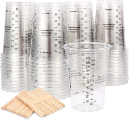 Epoxy Resin Mixing Cups, 50 Pieces 240 ml Disposable Measuring Cups with 50 Pieces Mixing Sticks for Liquids, Mixing Resin, Paint, Pigment