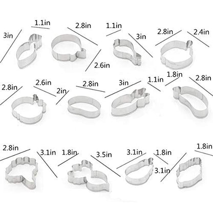 12Pcs Vegetables Cookie Cutter Set, Eggplant Corn Radish Pumpkin Tomato Stainless Steel Plaque Frame Pastry Biscuit Cake Fondant Pancake Stamps Mold, A More Fun Cookie to Children