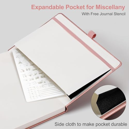 AHGXG Dotted Journal Notebook, 160 Numbered Pages, A5 Medium Size (5.7'' x 8.3''), 120 GSM Thick Paper, Leather Hardcover, for Journaling, Planning, Tracking (Rose Gold) - color: Rose Gold, style: Dotted