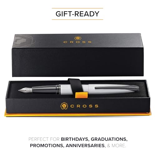 Cross ATX Brushed Chrome Fine Nib Fountain Pen - Refillable Pen for Smooth Writing - Black Ink - Comfortable Grip - Long-Lasting - Professional Office Supplies - Gift Box Included - color: Sandblasted Chrome, style: Fine Nib