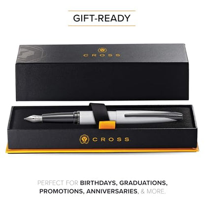 Cross ATX Brushed Chrome Fine Nib Fountain Pen - Refillable Pen for Smooth Writing - Black Ink - Comfortable Grip - Long-Lasting - Professional Office Supplies - Gift Box Included - color: Sandblasted Chrome, style: Fine Nib