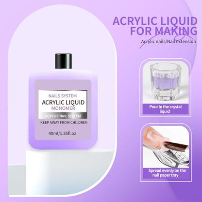 Monomer Acrylic Nail Liquid,Nail Acrylic Liquid 40ml/1.3fl.oz,Acrylic Liquid for Nails,Acrylic Liquid Monomer,Acrylic Liquid for Acrylic Powder Nails Extension for Nail Art Manicure DIY - color: 40ml