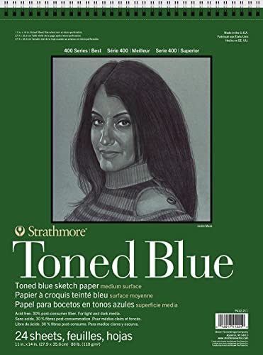 Strathmore 400 Series Sketch Pad, Toned Blue, 11x14 inch, 24 Sheets - Artist Sketchbook for Drawing, Illustration, Art Class Students - size: 11x14