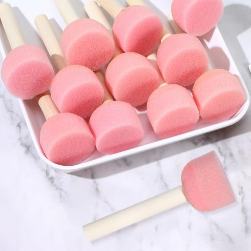 40Pcs 1.2 Inch Round Sponges Brush Set Paint Sponge with Wooden Handle Pink Circle Foam Stippling Stenciling Decorating Tools Daubers Paint Brushes for Staining Painting DIY Art Crafts Adult - style: Style 3