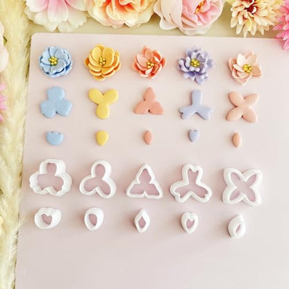 Biutee Flower Polymer Clay Cutters, 10 Shapes Floral & Leaf Micro Clay Cutters, Clay Earring Cutters Mini Floral Clay Cutters Polymer Clay Earring Making Kit for Jewelry Earrings Making DIY Tools