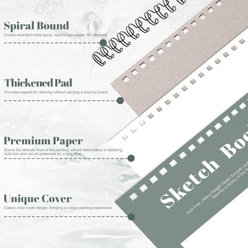 4 Pack Sketch Book, 8.5 x 11 Inch Sketchbook, 68lb/100gsm Top Spiral Bound Sketch Pad, Acid Free Art Supplies Drawing Painting Sketching Paper for Beginners, Artists (Light Cyan) - color: Light Cyan, size: 8.5 × 11Inch（4 Pack）