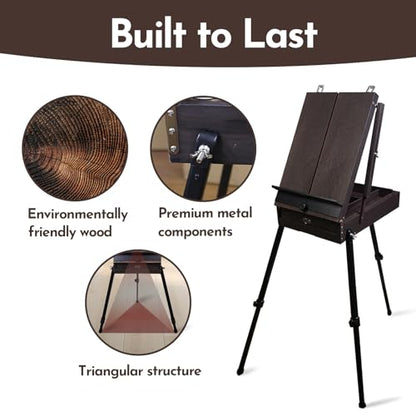 CONDA 70” Art Set with French Easel of Aluminum Legs, Folding Sketch Painting Easel with Drawer, Tripod Easel Stand for Painting, Sketching, Display - color: Upgraded Version-Brown