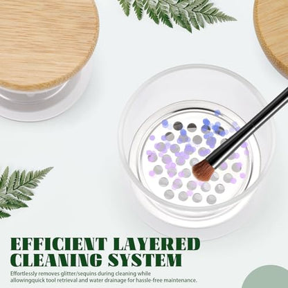 4 Pack Acrylic Nail Brush Cleaner Dappen Dish with Lid, Mesh Layered Nail Art Brush Monomer Liquid Wash Cup Glass Removal Jar for Sequins Glitter Powder, 1.5in High - color: 1.5in High