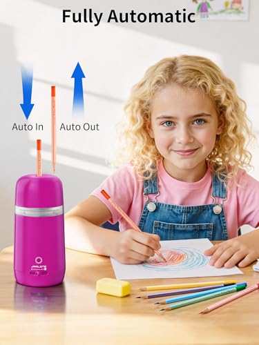 JARLINK Automatic Electric Pencil Sharpener - Hands-Free Operation, 3 Sharpness Modes, 3-Second Sharpening, Rechargeable & Portable for 7-12mm Pencils, Ideal for Classroom and Home Use (Pink) - color: Pink