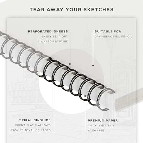 BEECHMORE BOOKS 9"x12" Spiral Bound Sketchbook - 100 Perforated Sheets 140 GSM (95lb) Acid-Free White Paper, Premium Professional Artist Sketch Pad, Art Supplies for Adults Students Drawing Notebook - size: A4 (9" x 12")