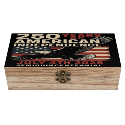 250 Years America Anniversary 1776-2026 Eagle Flag Jewelry Box Wooden Rustic Multi-Purpose Organizer with Front Clasp for Jewelry, Crafts, Accessories & Small Items - color: style-2