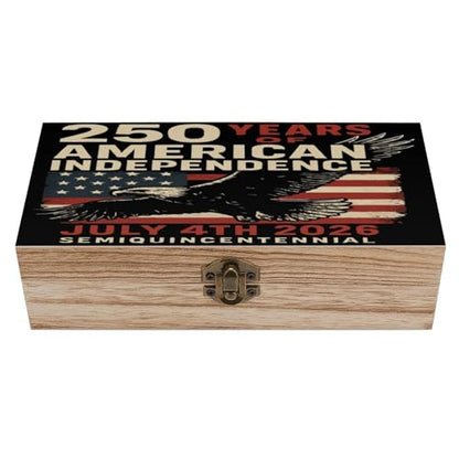 250 Years America Anniversary 1776-2026 Eagle Flag Jewelry Box Wooden Rustic Multi-Purpose Organizer with Front Clasp for Jewelry, Crafts, Accessories & Small Items - color: style-2
