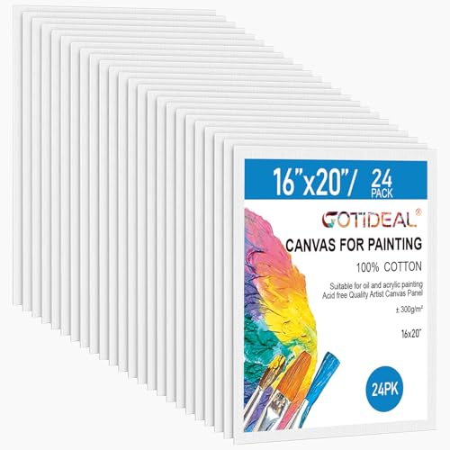 Gotideal Canvas Boards for Painting, 24pcs 16x20 Primed Canvas for Painting, Bulk Painting Canvas for Kids and Adults, White Blank Canvas Panels for Acrylic, Oil, Pour Art Supplies - size: 16x20 inch