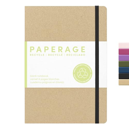 PAPERAGE Recycled Blank Journal Notebook, (Kraft), 160 Pages, Medium 5.6 in x 8 in - 100 GSM Thick Paper – Hardcover Journaling Notebook for Work, School, Note Taking or Sketching - color: Kraft, size: Plain