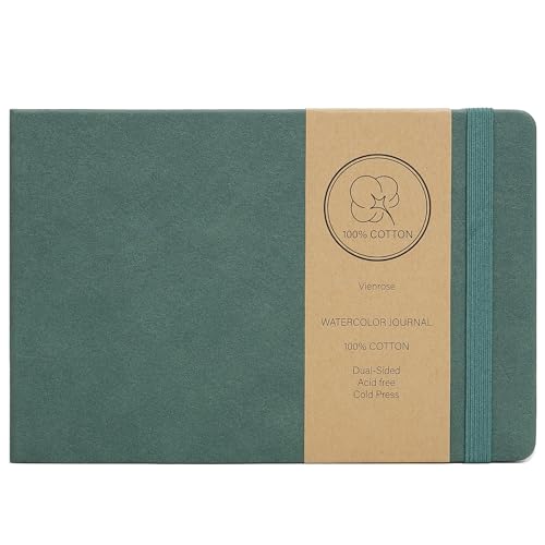 Vienrose Watercolor Sketchbook, 8.25"x5.5" Watercolor Journal with 24 Sheets 48 Pages 140 LB (300 GSM) Cotton Watercolor Paper, Green Leather Cover Water Coloring Sketch Book As Travel Notebook - color: Green, size: 8.25" x 5.5" 1 Pack