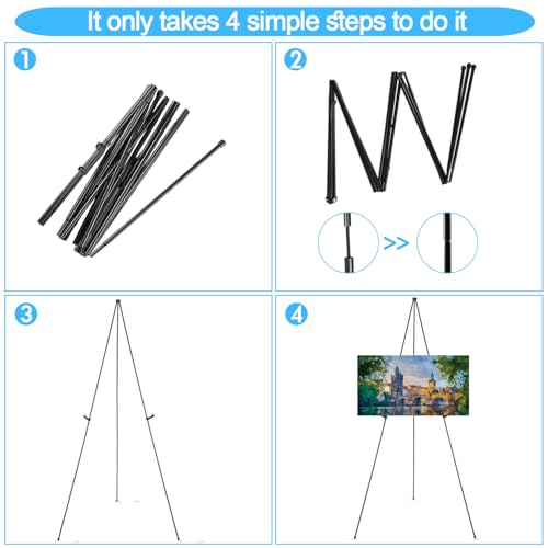 3 Pack Easel Stand for Display Wedding Sign & Poster, 63" Black Portable Metal Painting Easels Adjustable Art Easel Tripod Collapsible Floor Easel for Display Show, Arts,Crafts,Painting, - style: Black