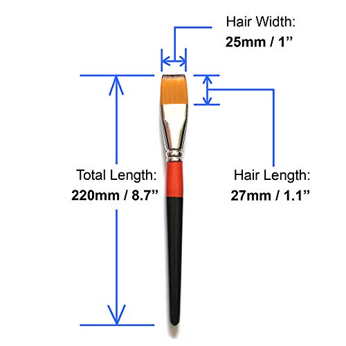One Inch Flat Bright Paint Brush, Pack of 4, Premium Quality Synthetic Hair for Acrylic Watercolor Oil Gouache Painting by Students, Professionals and Artists - size: 1 Inch Flat (4 PCS)