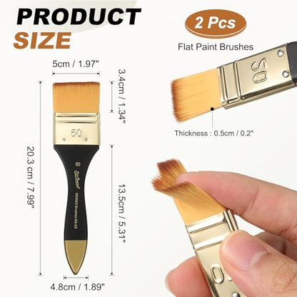 uxcell 2 Pcs Flat Paint Brush 1.97" Width Nylon Acrylic Painting Brushes Professional Paint Tools with Wooden Handle for Watercolor Oil Crafts Face Body Art, Yellow - size: 1.97"