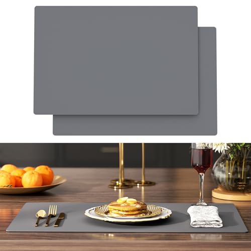 2-Pack Extra Thick Silicone Counter Mats - 24”x16” Large Heat Resistant Kitchen Countertop Protector, Non-Slip Hot Pad Trivet for Air Fryer, Hot Pots & Pans, Coffee Maker(Grey) - color: Gray