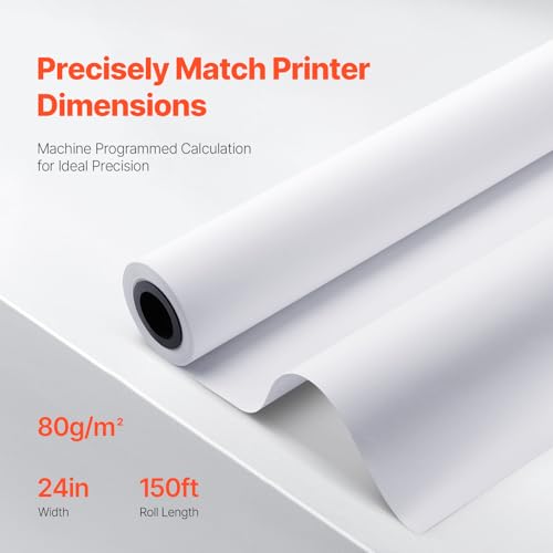 VEVOR Wide Format Paper, 24 in x 150 ft Plotter Paper, 4 Rolls CAD Bond Rolls with 2 in Core, 20 LB Bond Paper Rolls, Idea for CAD Drawings, Engineering Plans, GIS Maps & Architectural Designs - size: 24 in x 150 ft, style: 4 Rolls