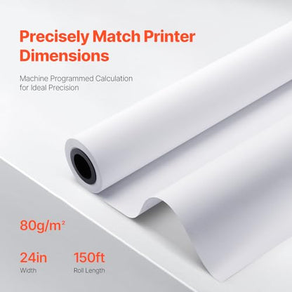 VEVOR Wide Format Paper, 24 in x 150 ft Plotter Paper, 4 Rolls CAD Bond Rolls with 2 in Core, 20 LB Bond Paper Rolls, Idea for CAD Drawings, Engineering Plans, GIS Maps & Architectural Designs - size: 24 in x 150 ft, style: 4 Rolls
