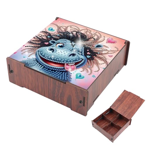 DIY Diamond Painting Storage Box, Hippo Design Wooden Diamond Art Organizer with Flip-Top Lid and 4 Divided Compartments, Desktop Craft and Jewelry Storage Basket for Jewelry, Art and Craft Storage - color: Hippo