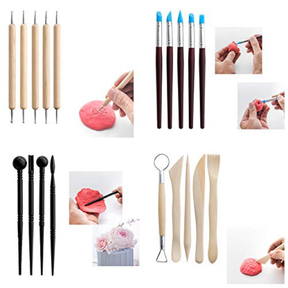 25pcs Ceramic Pottery Tools Set for Clay Sculpting and Embossing, Wooden Stainless Steel Silicone Craft Tools with Storage Bag for Handbuilding Wheel Throwing and Ceramic