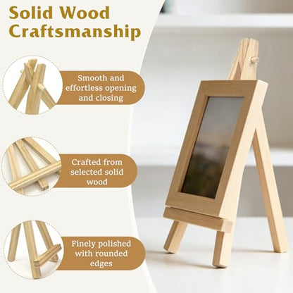 12-Pack 3.93×2.36in(L×W) Mini Wooden Display Easels, Small Natural Wood Tripod Stands for Photos, Cards, and Tiny Canvas Displays