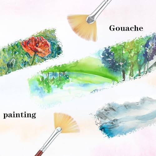 Prasacco 6 Pieces Artist Fan Paint Brush Set, Professional Acrylic Paint Brushes with Nylon Hair DIY Craft Long Wood Handle Fan Paint Brushes for Acrylic Watercolor Oil Painting, Rock Painting