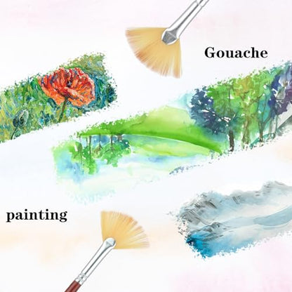 Prasacco 6 Pieces Artist Fan Paint Brush Set, Professional Acrylic Paint Brushes with Nylon Hair DIY Craft Long Wood Handle Fan Paint Brushes for Acrylic Watercolor Oil Painting, Rock Painting