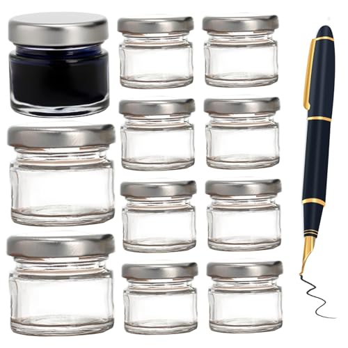 Ink Well for Dip Pen 10Pcs Inkwell Sealed Mini Glass Bottles 25ml Clear Ink Bottle Containers with Screw Lids for Oblique Nib Holder Stand Empty Dip Pen Well Jars