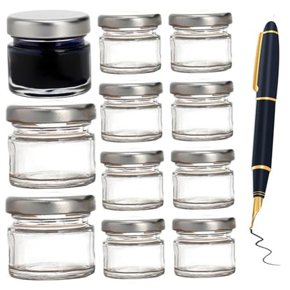 Ink Well for Dip Pen 10Pcs Inkwell Sealed Mini Glass Bottles 25ml Clear Ink Bottle Containers with Screw Lids for Oblique Nib Holder Stand Empty Dip Pen Well Jars