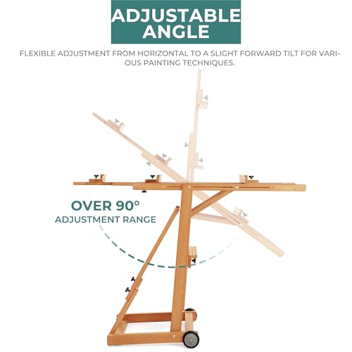 VISWIN Studio H-Frame Easel, Tilting Flat & Adjustable Beech Wood Art Easel for Painting, Movable Large Easel Stand for Adults, Artists, Hold 1 or 2 Canvas up to 78" - Natural - color: Natural