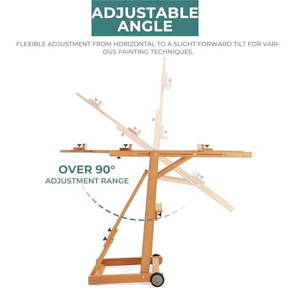 VISWIN Studio H-Frame Easel, Tilting Flat & Adjustable Beech Wood Art Easel for Painting, Movable Large Easel Stand for Adults, Artists, Hold 1 or 2 Canvas up to 78" - Natural - color: Natural