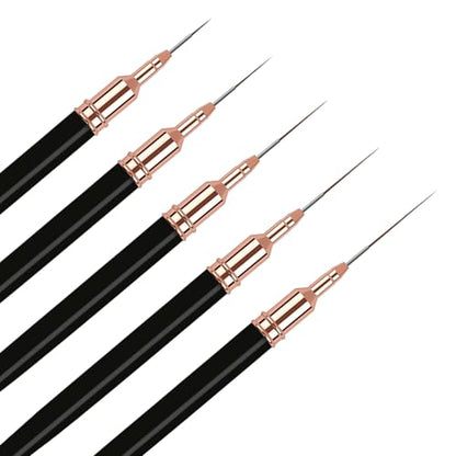 5PCS Liner Brushes for Nails, Nail Art Liner Brushes Set, 6/9/12/15/18mm Thin Detail Brush for Long Lines & Fine Drawing, UV Gel Polish Painting Nail Design Tools- Black - color: Black