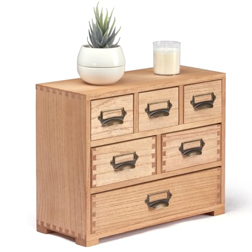 KIRIGEN Wood Desk Drawer Cabinet Organizer, 6-Drawer Mini Storage Chest with Metal Label Holder Handles, Fully Assembled Desktop Organizer for Office Supplies, Crafts, Makeup, Natural 3D6CG-NA - color: Natural, size: 3 Layer-6 Drawers