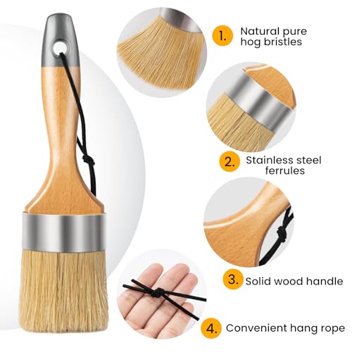 Chalk and Wax Paint Brush Furniture Set of 4, Small Round and Large Oval Brush with Natural Bristles, Perfect for Painting or Waxing Furniture, Ideal for Home Decor - size: 1 Large Oval + 3 Small Round, 4 Pack