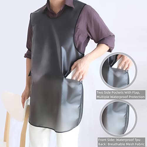 Waterproof Cross Back Apron, Shortened Design Waterproof Apron, Japanese Style Aprons with Pockets, X Cross Halter Apron, Cooking Aprons for Dishwashing, Cleaning Work with Water - Black Translucent - color: White Translucent, style: 1# Style-rounded Edge