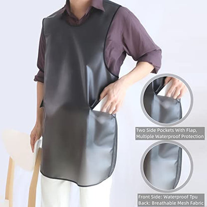 Waterproof Cross Back Apron, Shortened Design Waterproof Apron, Japanese Style Aprons with Pockets, X Cross Halter Apron, Cooking Aprons for Dishwashing, Cleaning Work with Water - Black Translucent - color: White Translucent, style: 1# Style-rounded Edge