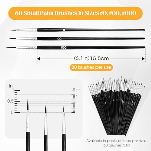 60 PCS Fine Detail Paint Brushes Set, #0#00#000 Small Paint Brushes for Miniatures, Acrylics & Watercolor, Ultra Thin Paint Brush for Model Crafts, Touch up & Paint by Numbers