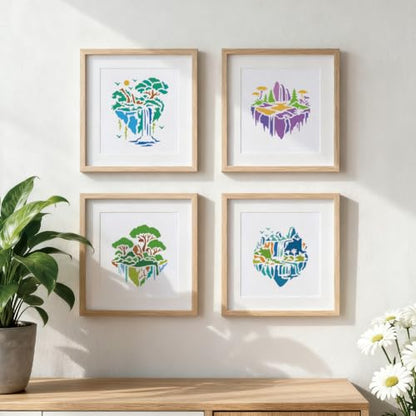12 Sheets Small Island Stencils for Painting, 12 Styles Palm Tree Flowing Water Flower Wall Stencil Template Reusable Art Templates for Painting on Wall Wood Home Decor - style: Island