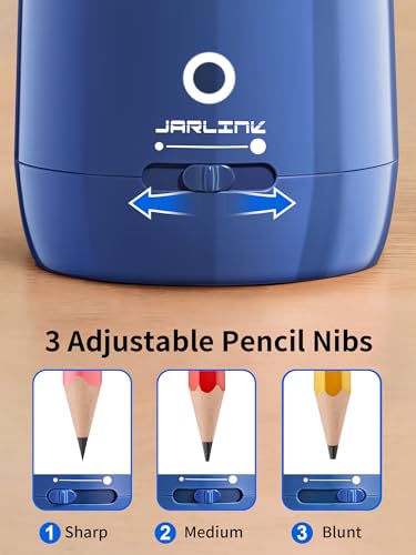 JARLINK Automatic Electric Pencil Sharpener - Hands-Free Operation, 3 Sharpness Modes, 3-Second Sharpening, Rechargeable & Portable for 7-12mm Pencils, Ideal for Classroom and Home Use (Blue) - color: Blue