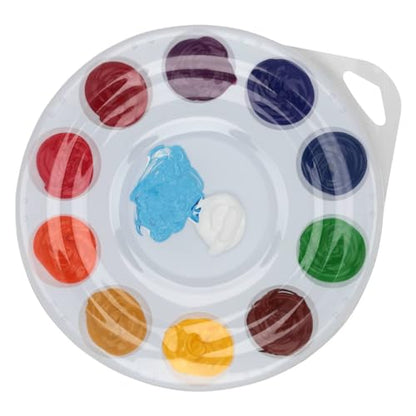 Creative Mark 10-Well Round Plastic Paint Palette with Lid - Pack of 12, Durable, Reusable, Solvent-Resistant, with Oversized Paint Wells Mixing and Color Theory - 7.4ml (0.25oz) Per Well